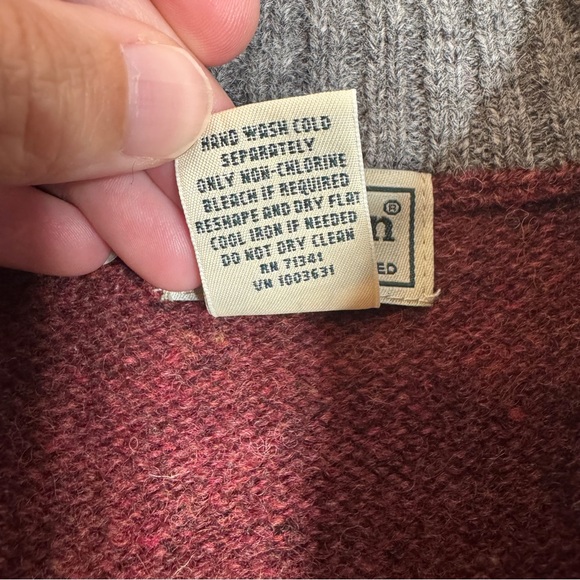 Vintage L.L. Bean Shetland Wool Sweater Corduroy Elbow Patches Maroon Warm XL - Picture 5 of 14